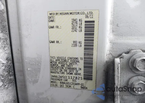 2012 Nissan Altima 2.5 S z USA, uszkodzony, nr VIN 1N4AL2AP1CC117825